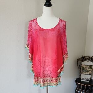RANEE'S Pink Sheer Poncho Top